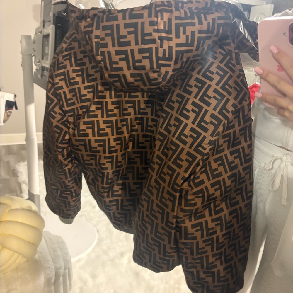Fendi Brown & Black FF Logo Puffer Jacket